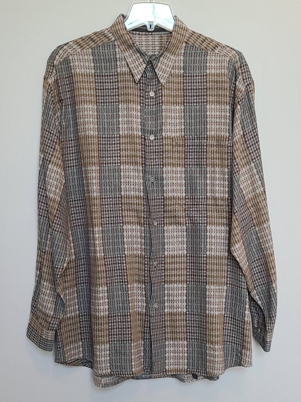 JHANE BARNES 100% Cotton Button Down  Woven Print Browns Large